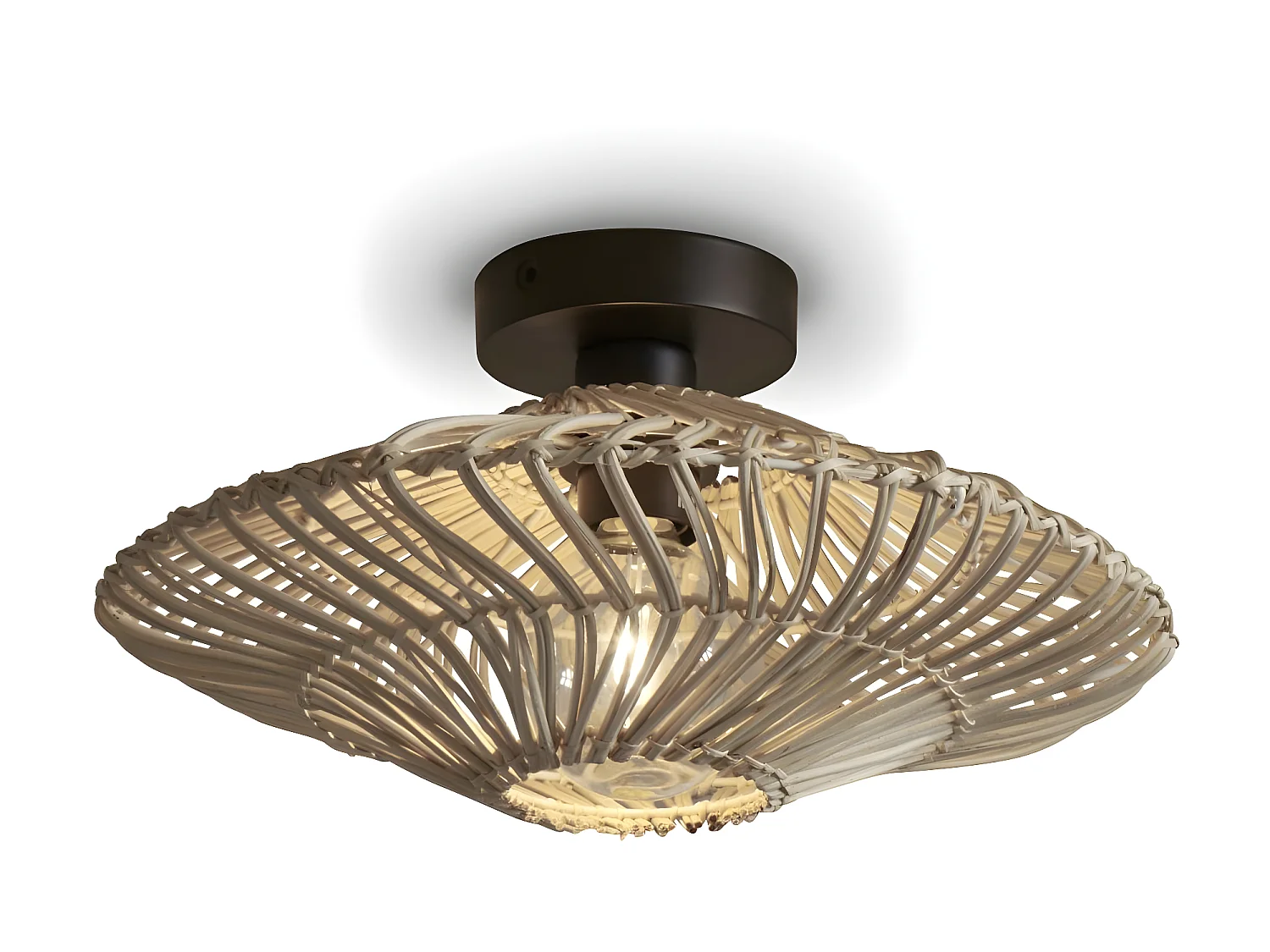 Ronde witte rotan plafondlamp met metalen voet