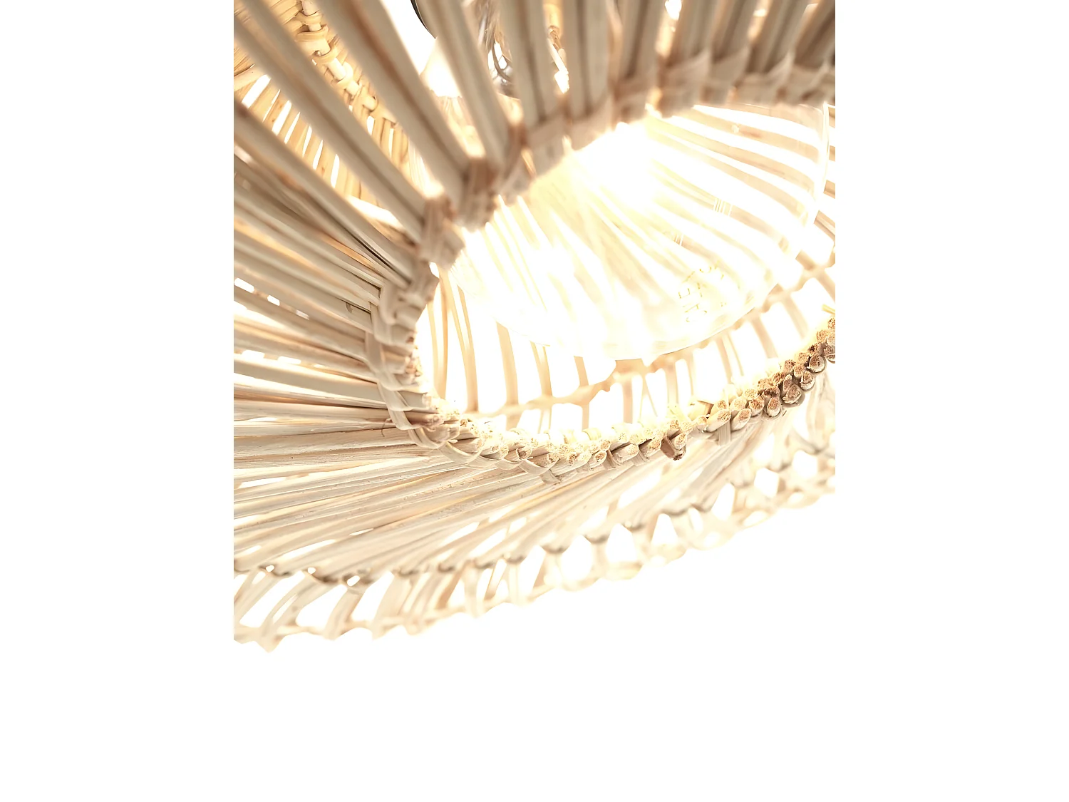 Ronde witte rotan plafondlamp met metalen voet