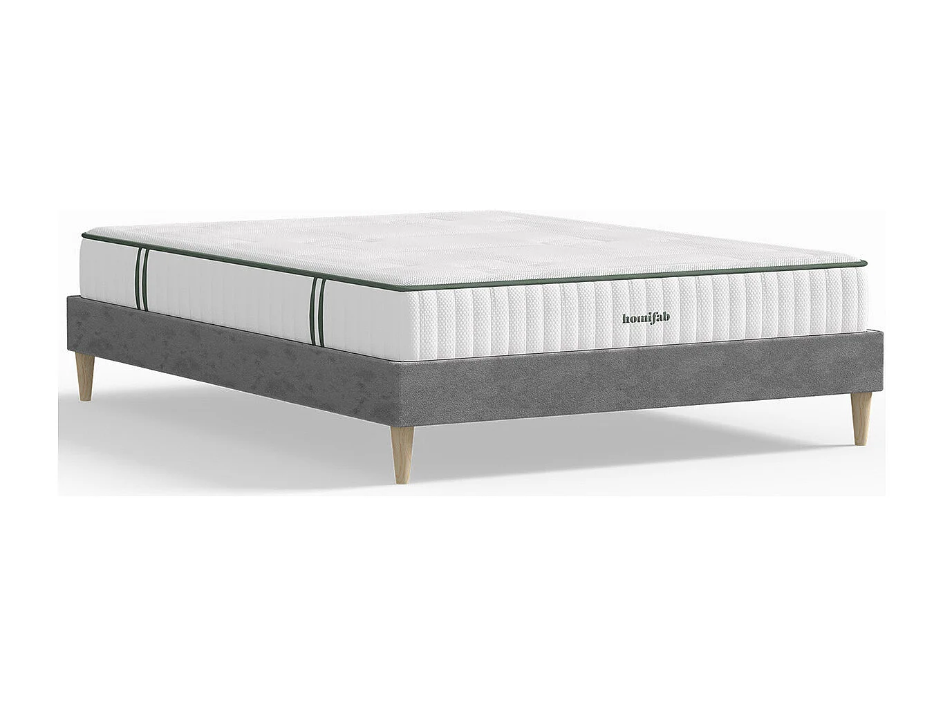Ensemble lit adulte 160x200 cm en tissu gris clair Dina + Matelas Latex naturel Latex Luxury