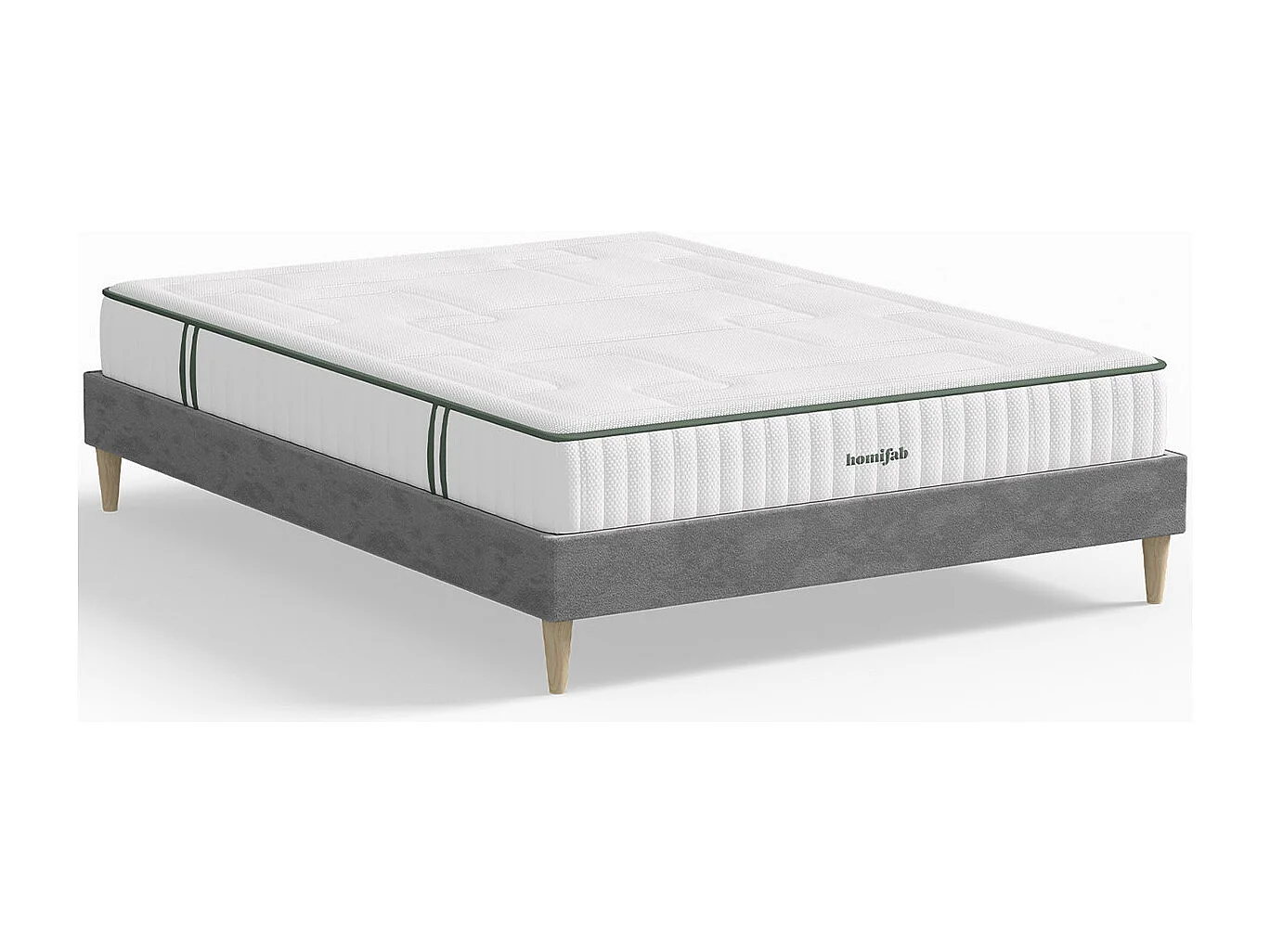 Ensemble lit adulte 160x200 cm en tissu gris clair Dina + Matelas Latex naturel Latex Luxury