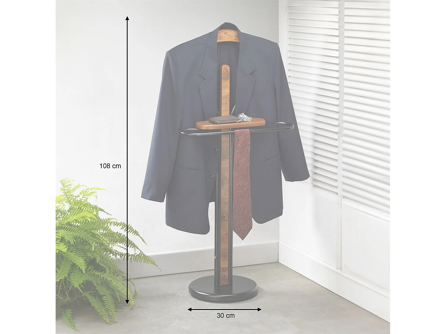 Valet de chambre FABIO chevalet de nuit portant pour vêtements, structure en métal laqué et finition en MDF effet vieux bois