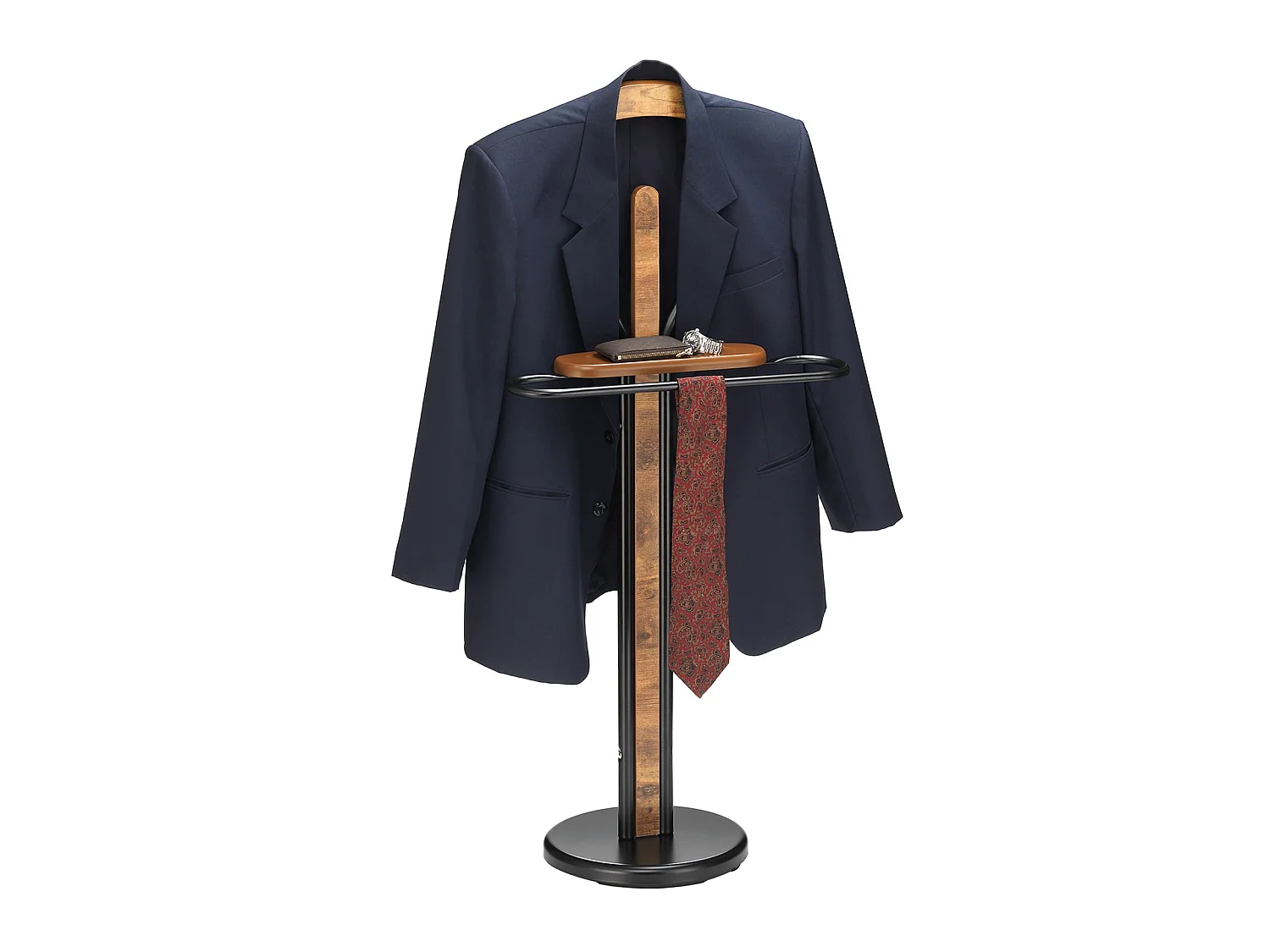 Valet de chambre FABIO chevalet de nuit portant pour vêtements, structure en métal laqué et finition en MDF effet vieux bois