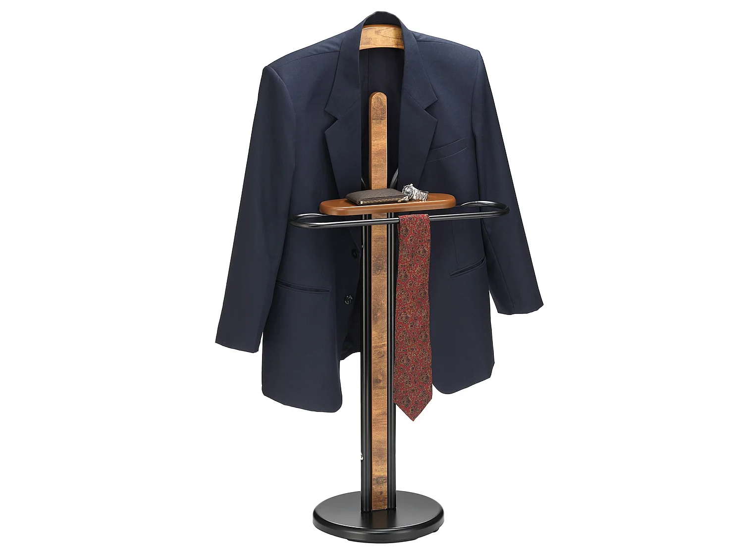 Valet de chambre FABIO chevalet de nuit portant pour vêtements, structure en métal laqué et finition en MDF effet vieux bois