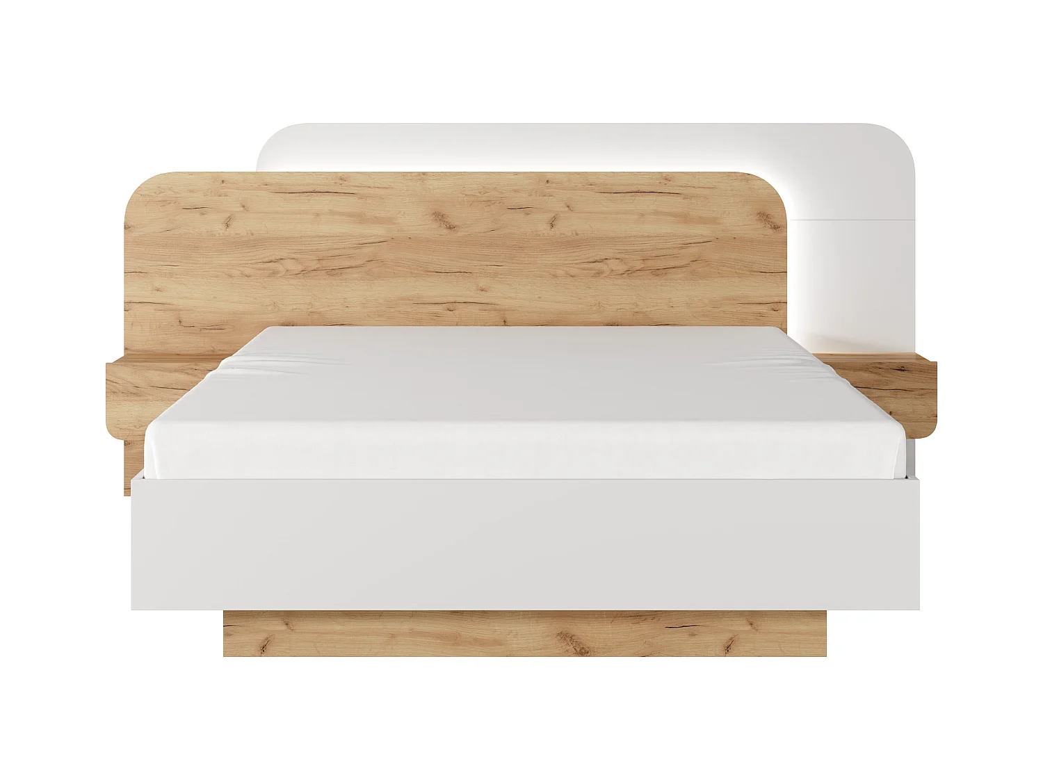 Bed met nachtkastjes – 160 x 200 cm – Met ledverlichting – Kleuren: houtlook en wit – Met bedbodem – DESADO