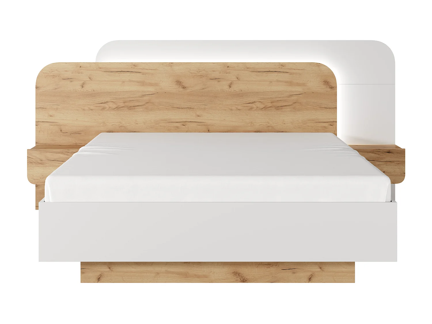 Lit avec chevets 160 x 200 cm - Avec LEDs - Coloris : Naturel et blanc + Sommier - DESADO