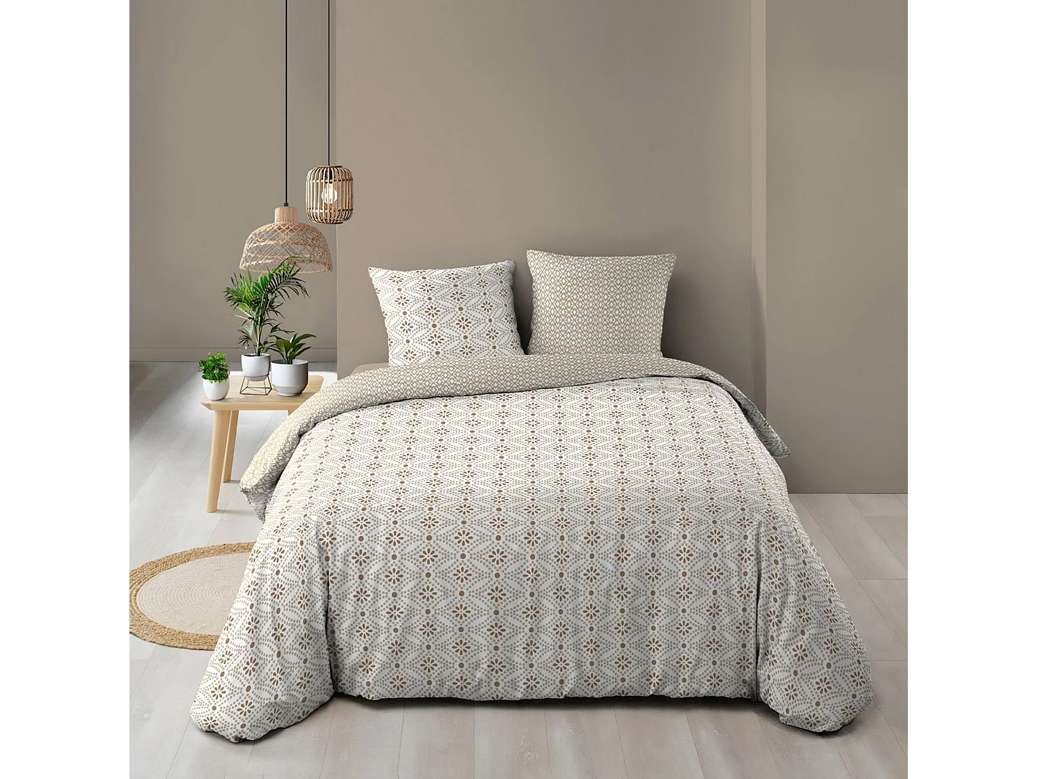 Parure de Lit 3 Pièces "Brianna" 260x240cm Beige