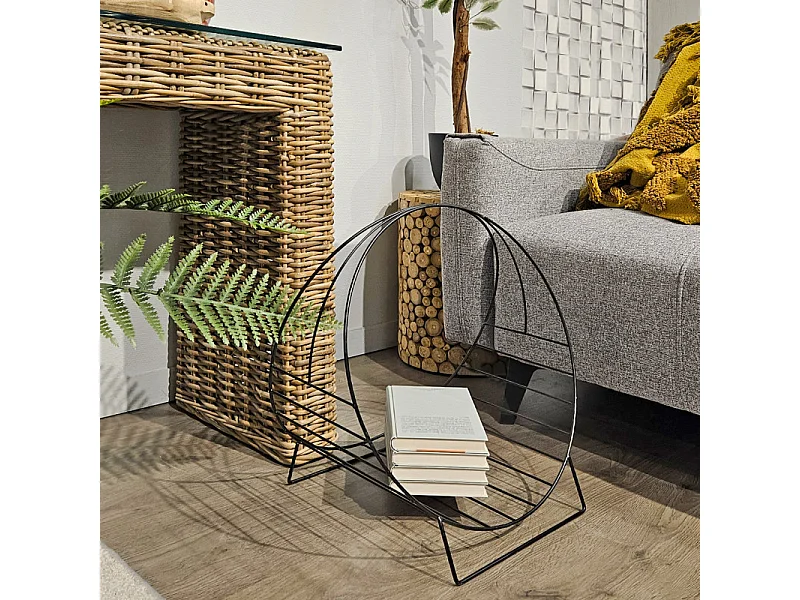 Porte revues / Porte bûches filaire en métal noir - RACK 9968