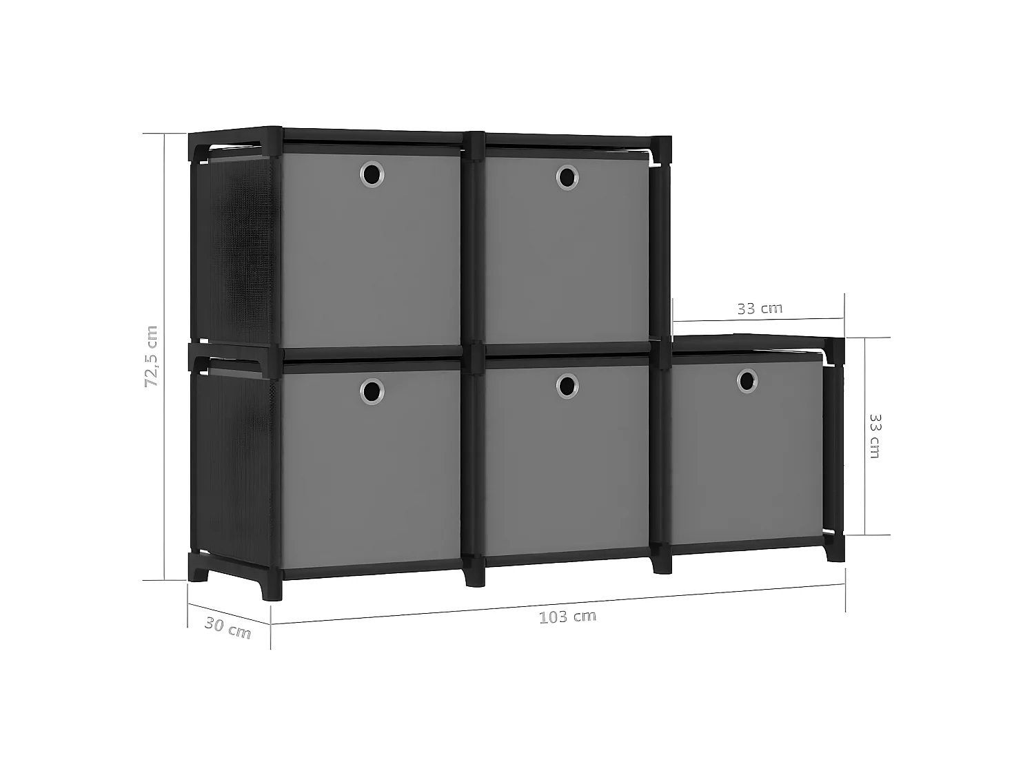 Étagère d'affichage 5 cubes et boîtes Noir 103x30x72,5 Tissu