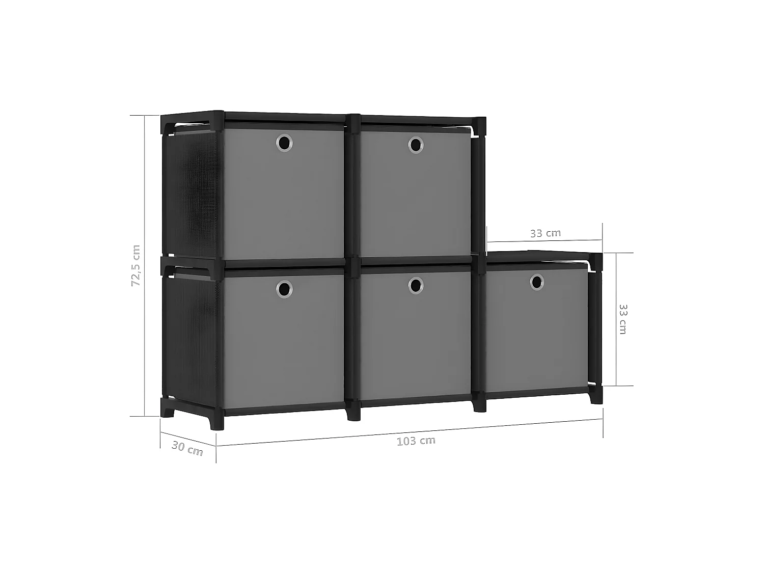 Kast met 5 vakken met boxen 103x30x72,5 cm stof zwart
