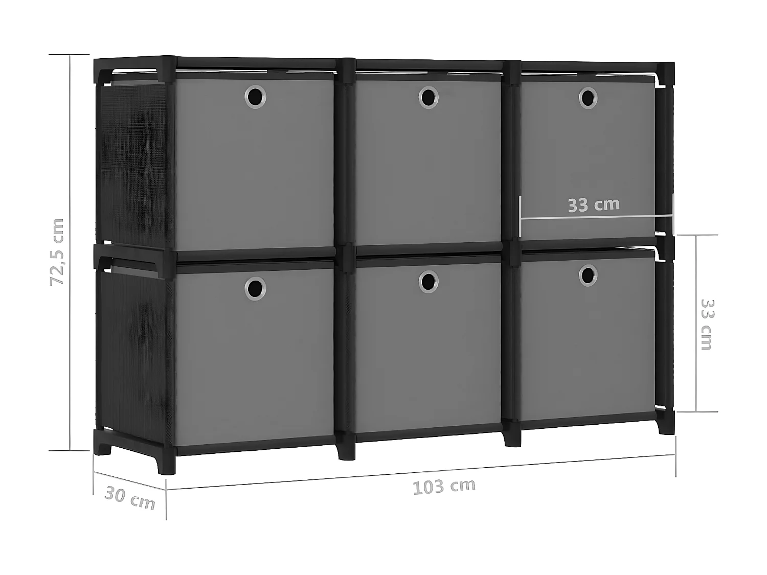 Étagère d'affichage 6 cubes et boîtes Noir 103x30x72,5 Tissu