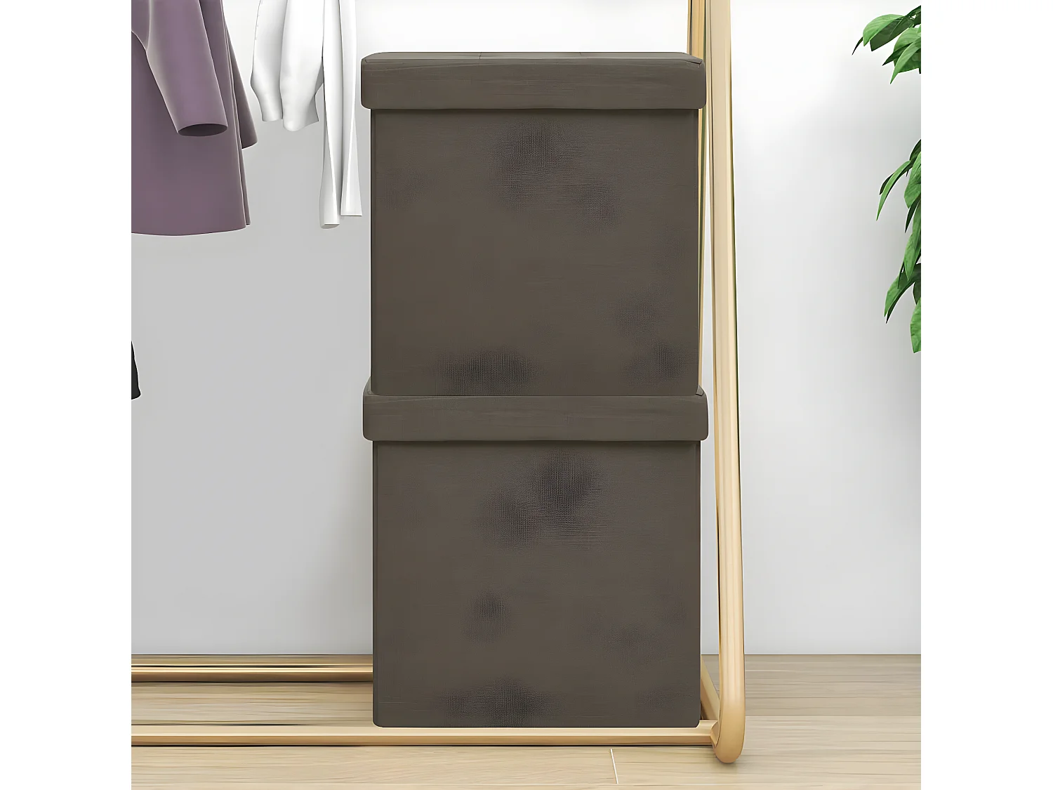 Tabourets de rangement pliables 2 pcs Marron Faux lin