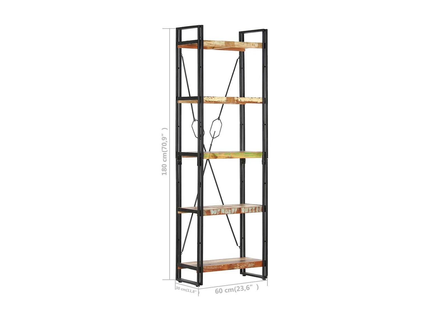 Bibliothèque 5 niveaux 60x30x180 Bois solide de récupération