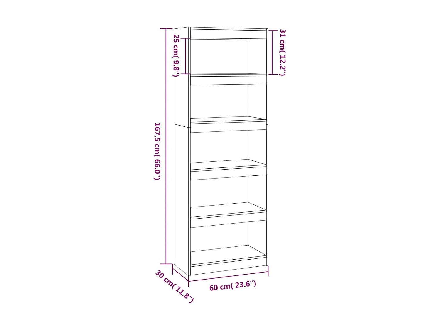 Bibliothèque-Séparateur de pièce 60x30x167,5 Bois de pin