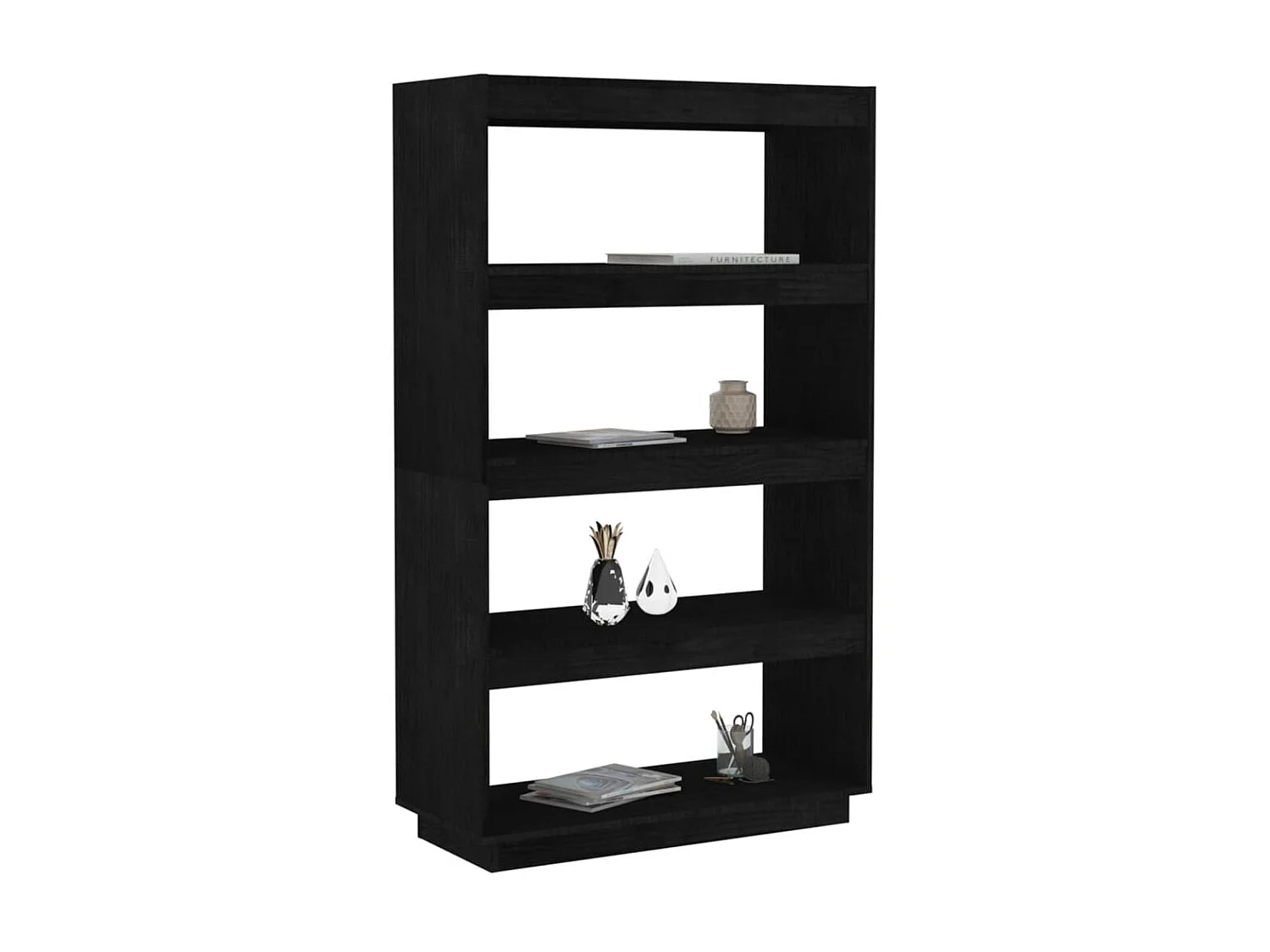 Bibliothèque-Séparateur de pièce Noir 80x35x135 Pin massif