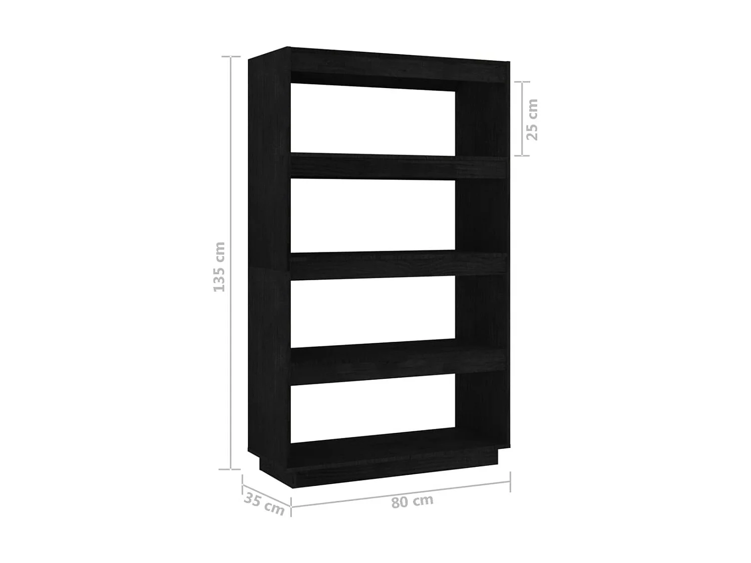 Bibliothèque-Séparateur de pièce Noir 80x35x135 Pin massif