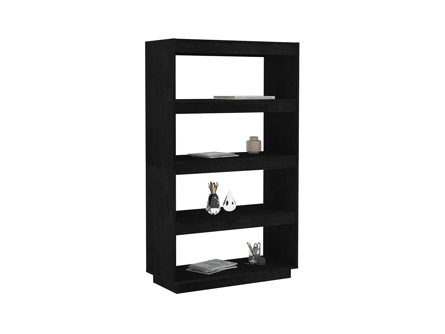 Bibliothèque-Séparateur de pièce Noir 80x35x135 Pin massif