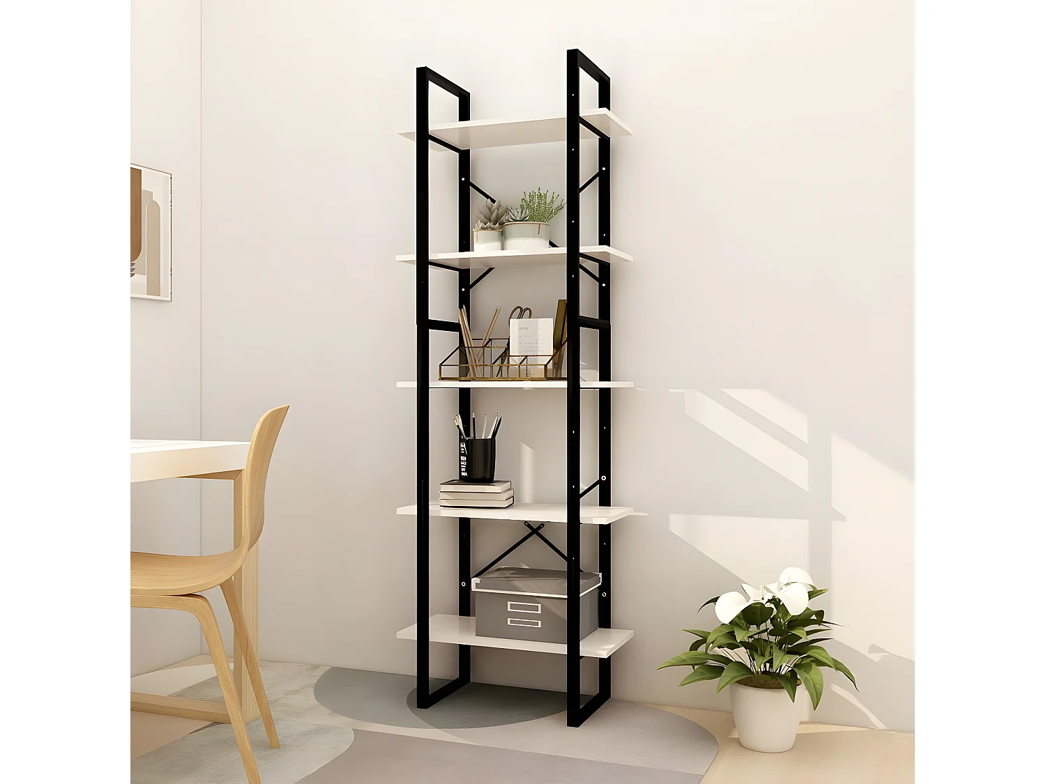 Bibliothèque à 5 niveaux Blanc 60x30x175 Bois de pin