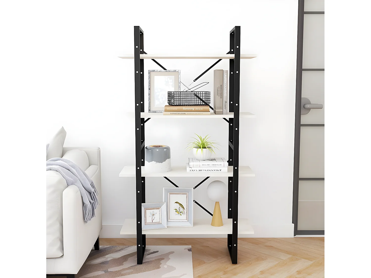 Bibliothèque à 4 niveaux Blanc 80x30x140 Bois de pin massif