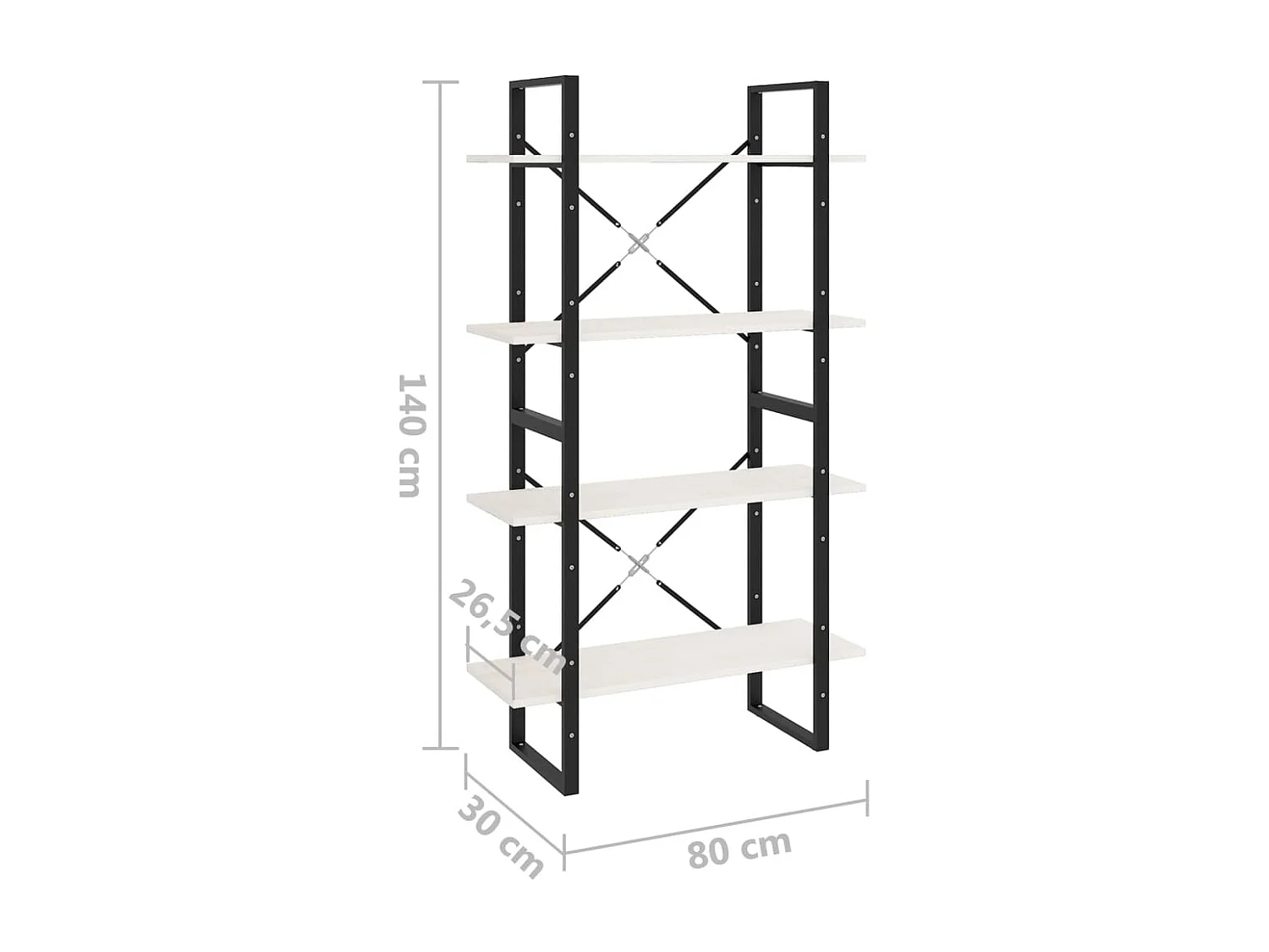 Bibliothèque à 4 niveaux Blanc 80x30x140 Bois de pin massif