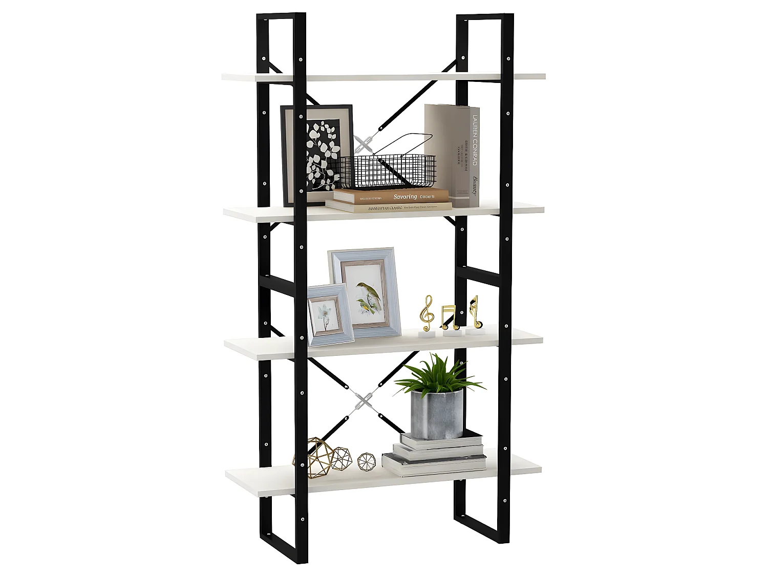 Bibliothèque à 4 niveaux Blanc 80x30x140 Bois de pin massif