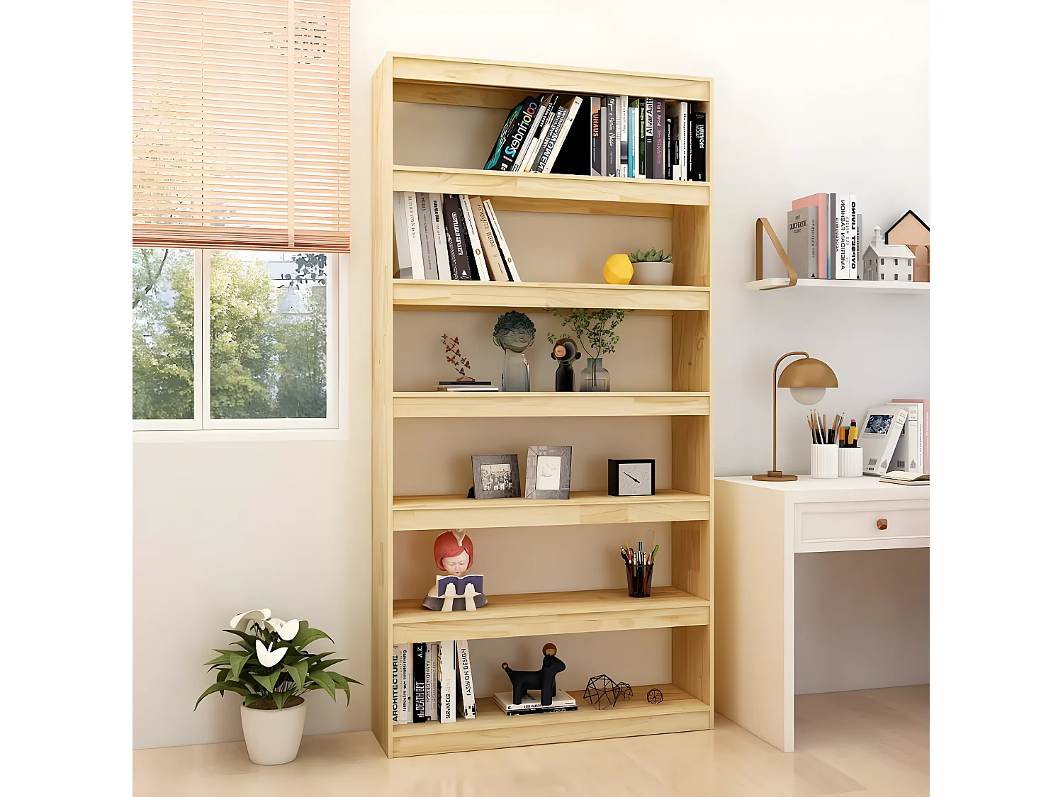 Bibliothèque-Séparateur de pièce 100x30x200 Pin massif