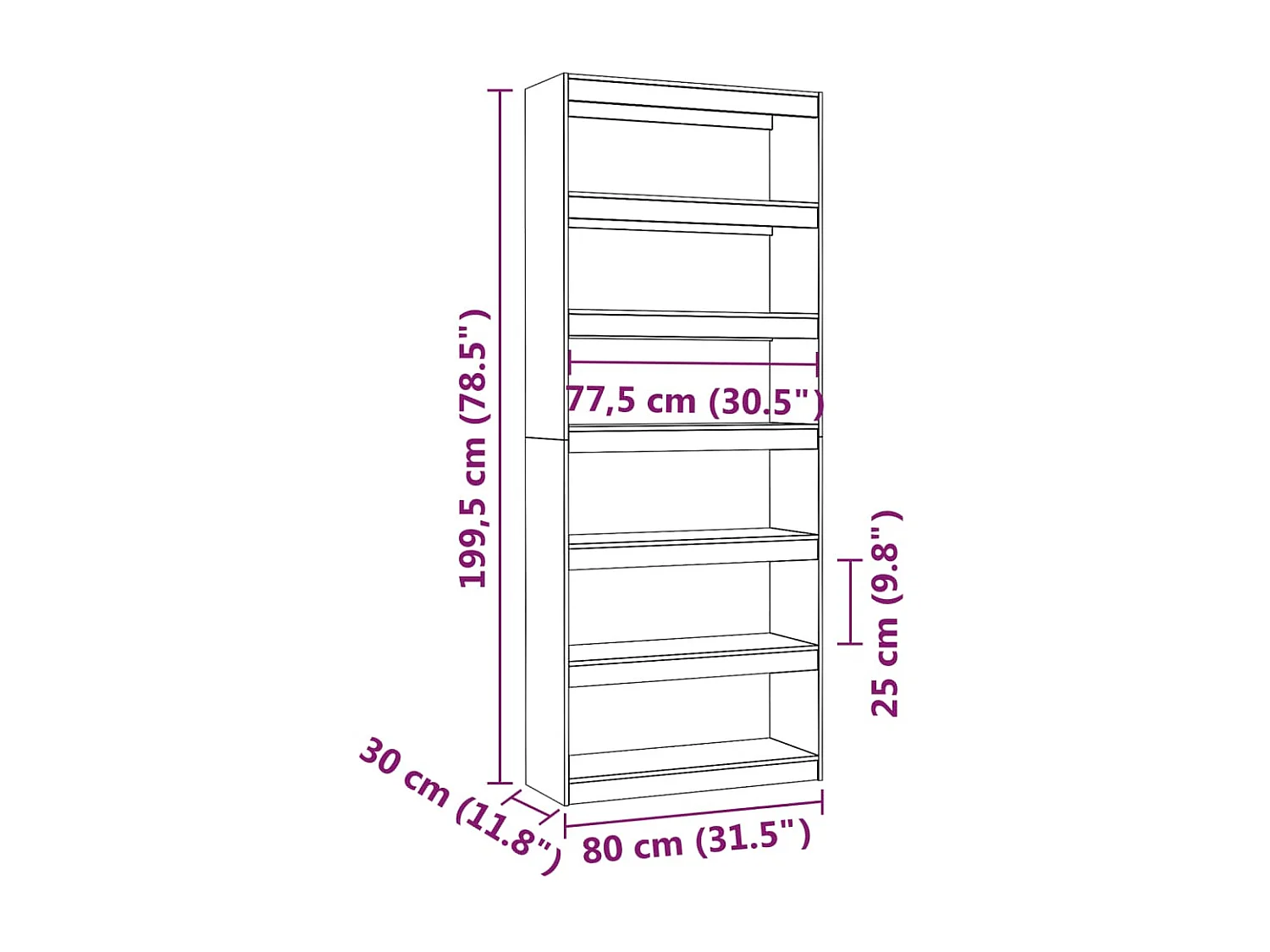 Bibliothèque-Séparateur de pièce 80x30x199,5 Pin massif