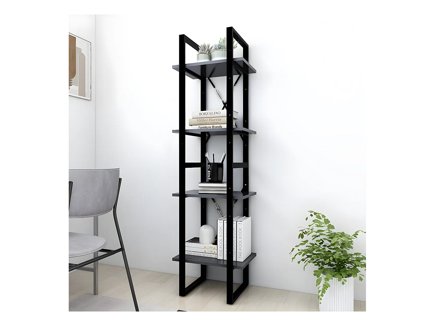 Bibliothèque à 4 niveaux Gris 40x30x140