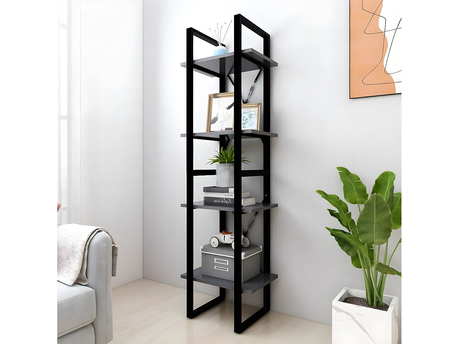 Bibliothèque à 4 niveaux Gris 40x30x140