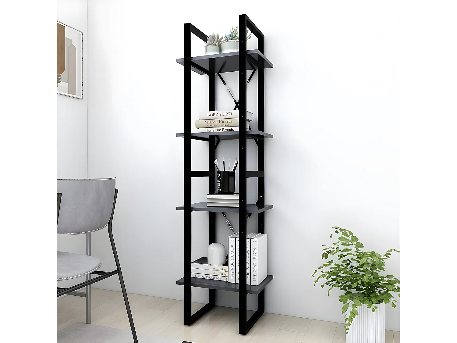 Bibliothèque à 4 niveaux Gris 40x30x140