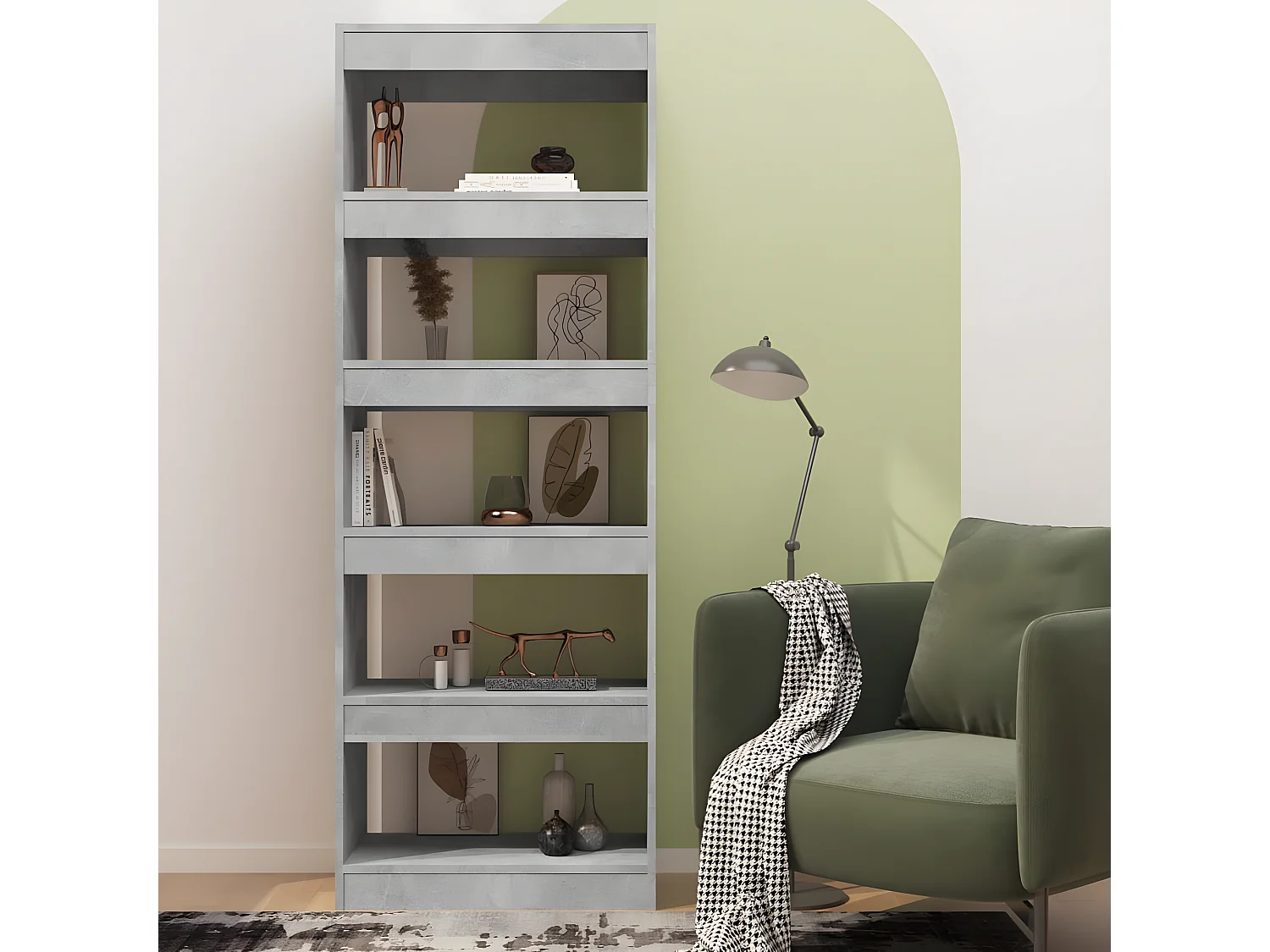 Bibliothèque-Séparateur de pièce Gris béton 60x30x166