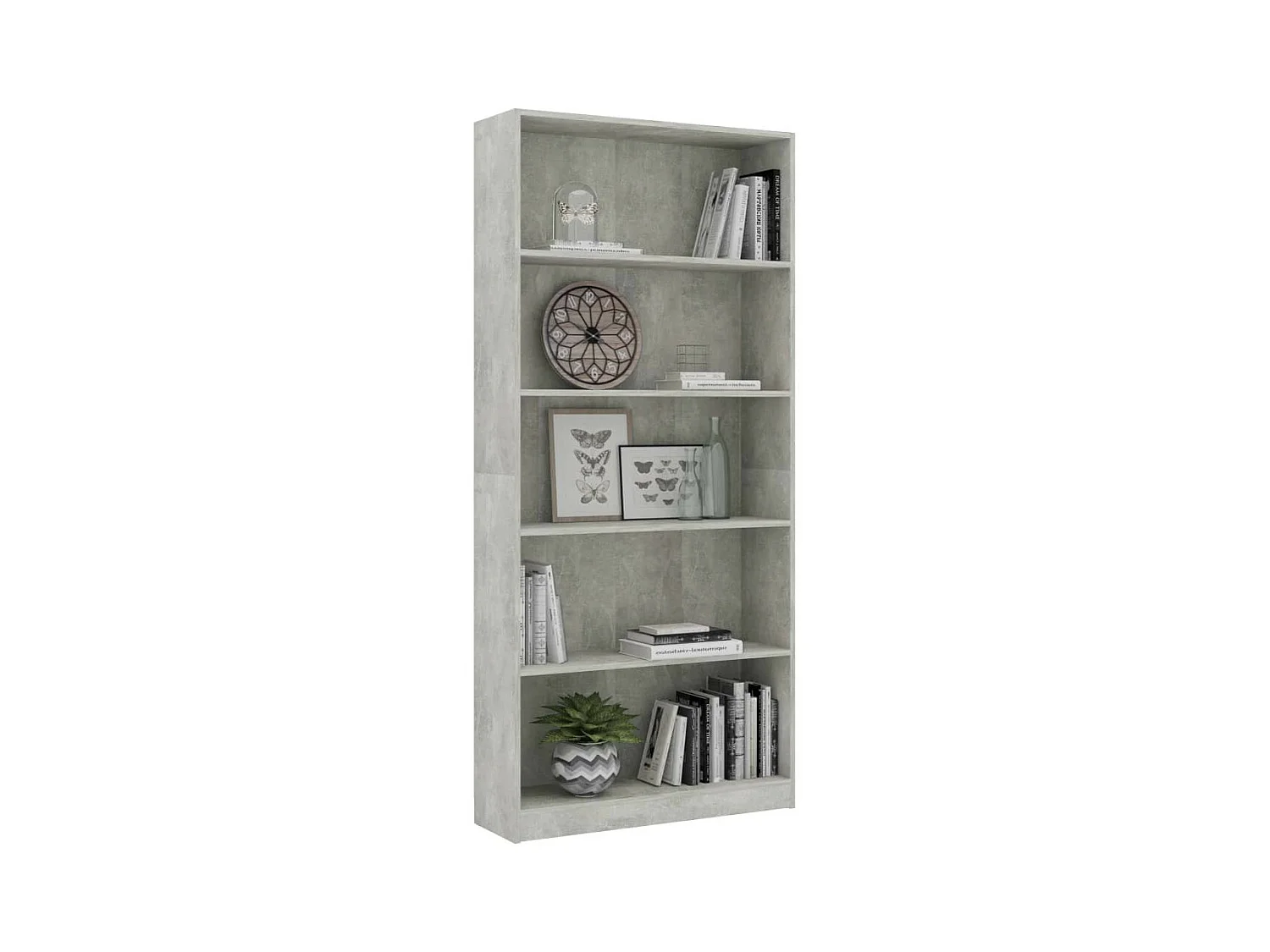 Bibliothèque à 5 niveaux Gris béton 80x24x175