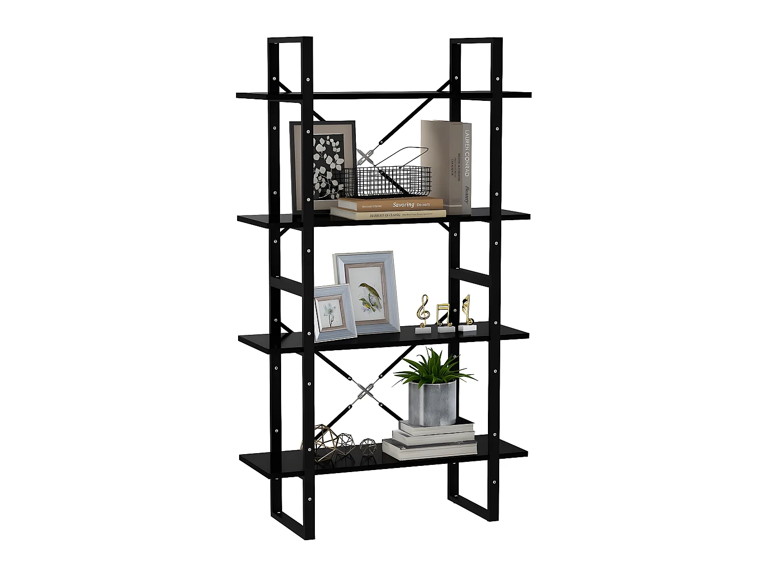 Bibliothèque à 4 niveaux Noir 80x30x140