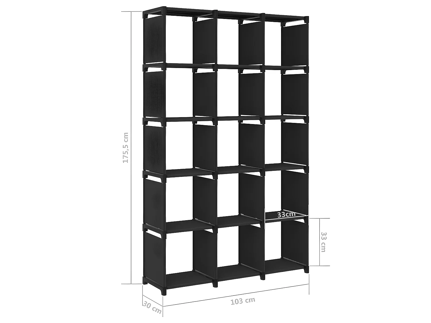 Étagère d'affichage 15 cubes Noir 103x30x175,5 Tissu