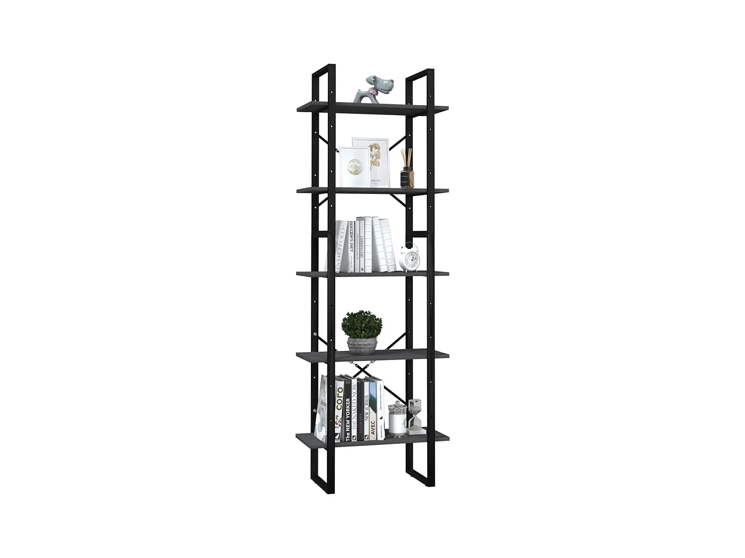 Bibliothèque à 5 niveaux Gris 60x30x175 Bois de pin