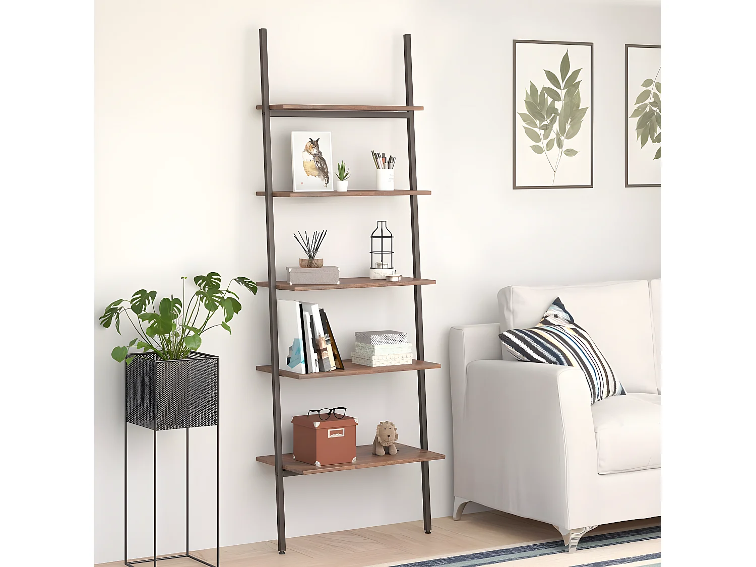 Étagère inclinée à 5 niveaux Marron foncé et noir 64x34x185,5