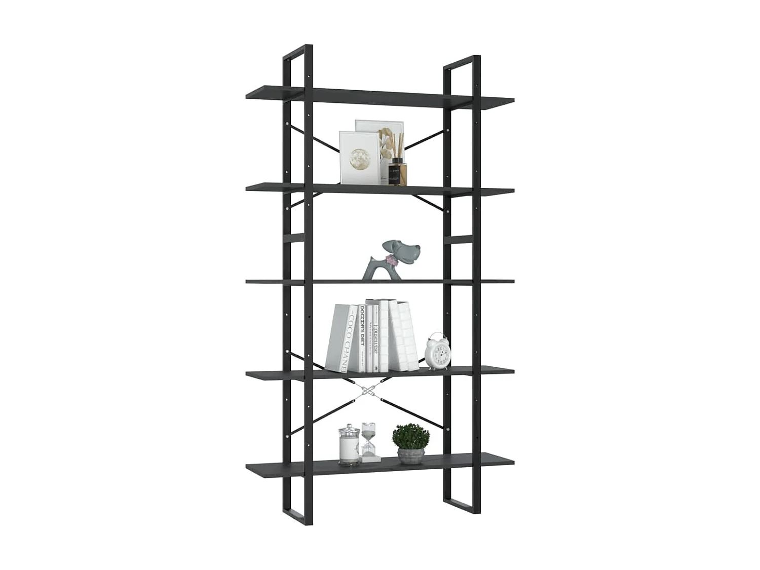 Bibliothèque à 5 niveaux Gris 100x30x175