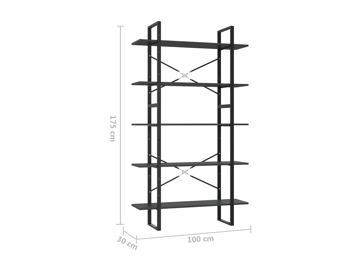 Bibliothèque à 5 niveaux Gris 100x30x175
