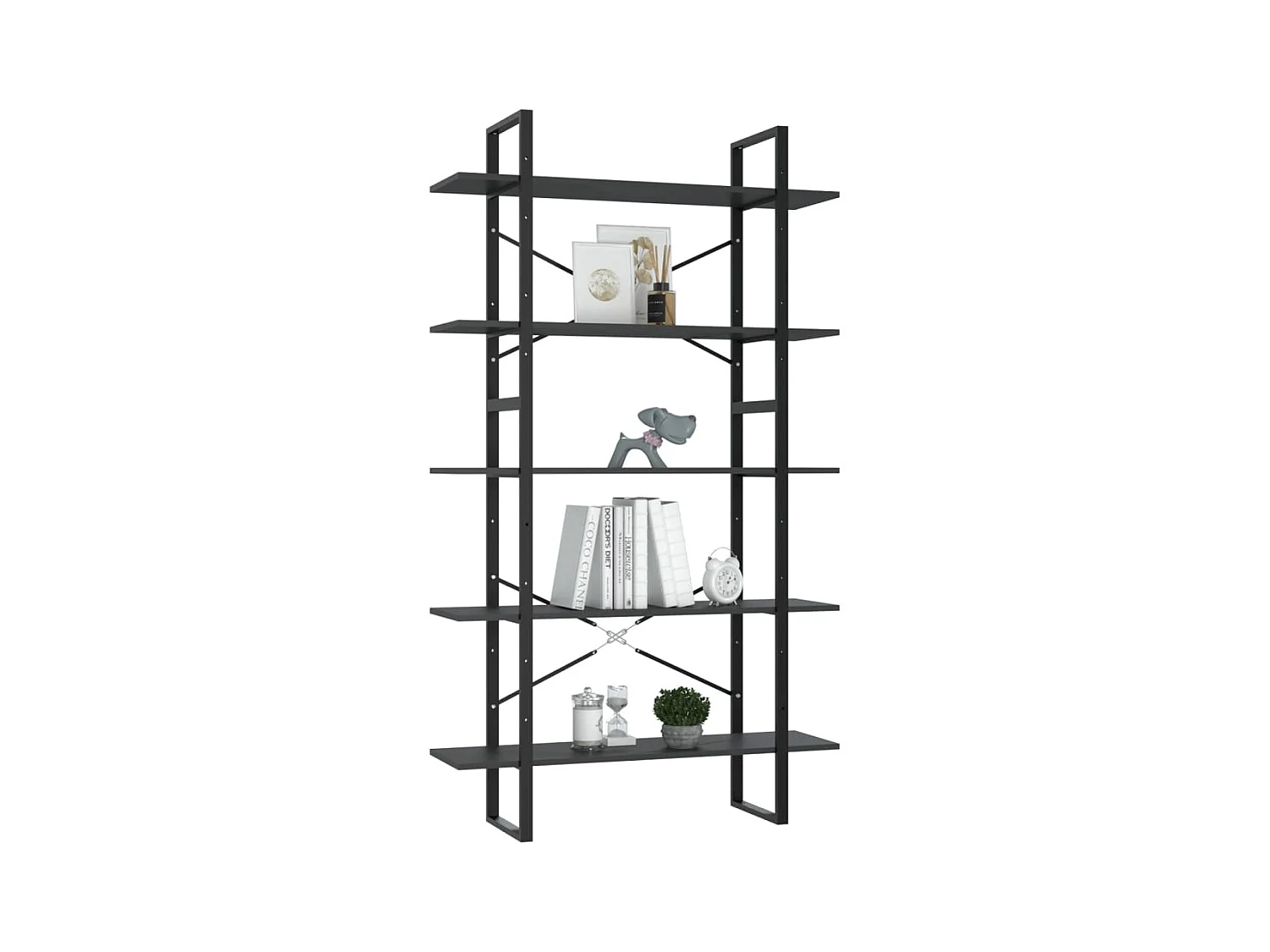 Bibliothèque à 5 niveaux Gris 100x30x175