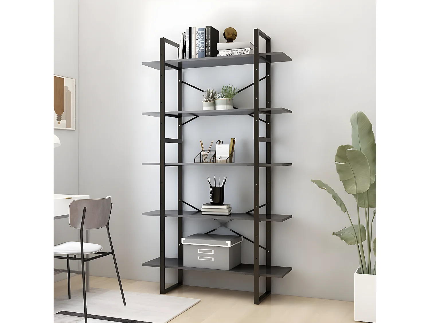 Bibliothèque à 5 niveaux Gris 100x30x175