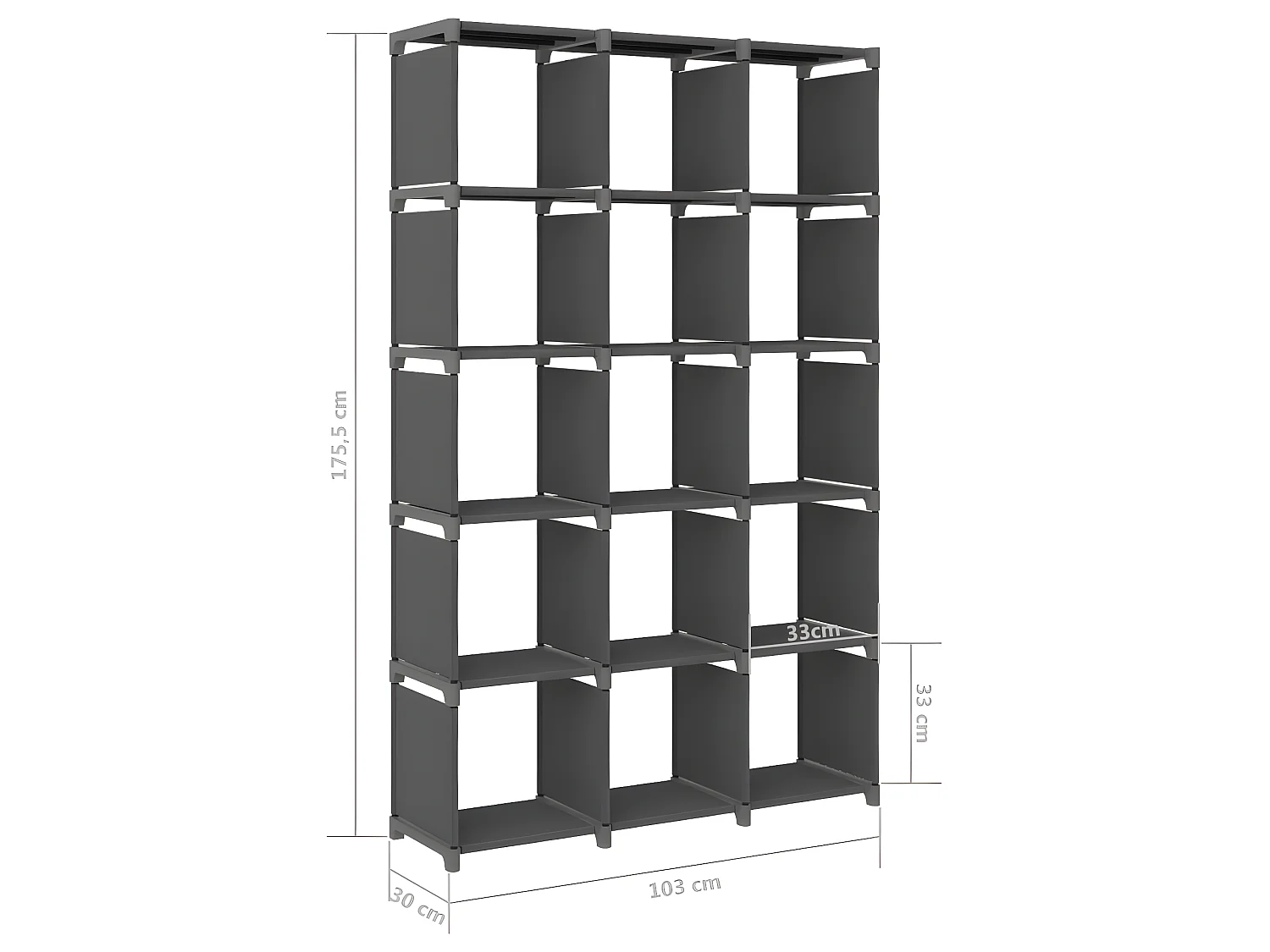Étagère d'affichage 15 cubes Gris 103x30x175,5 Tissu