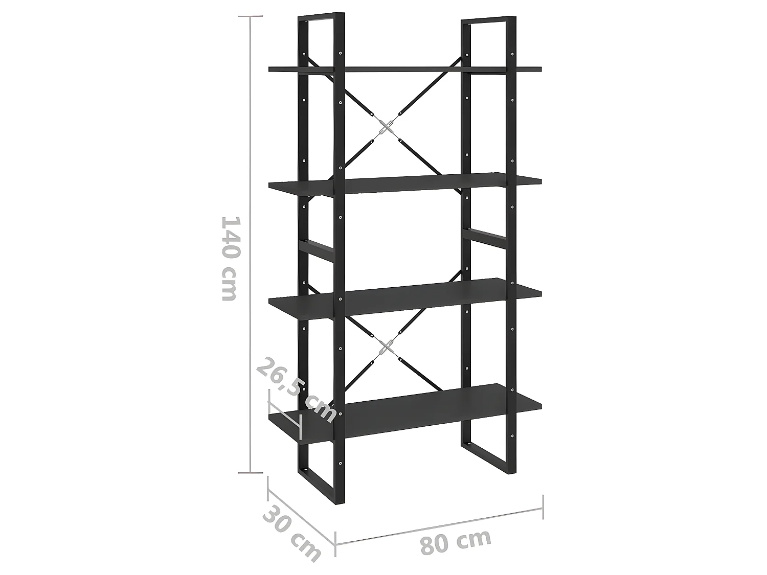 Bibliothèque à 4 niveaux Gris 80x30x140