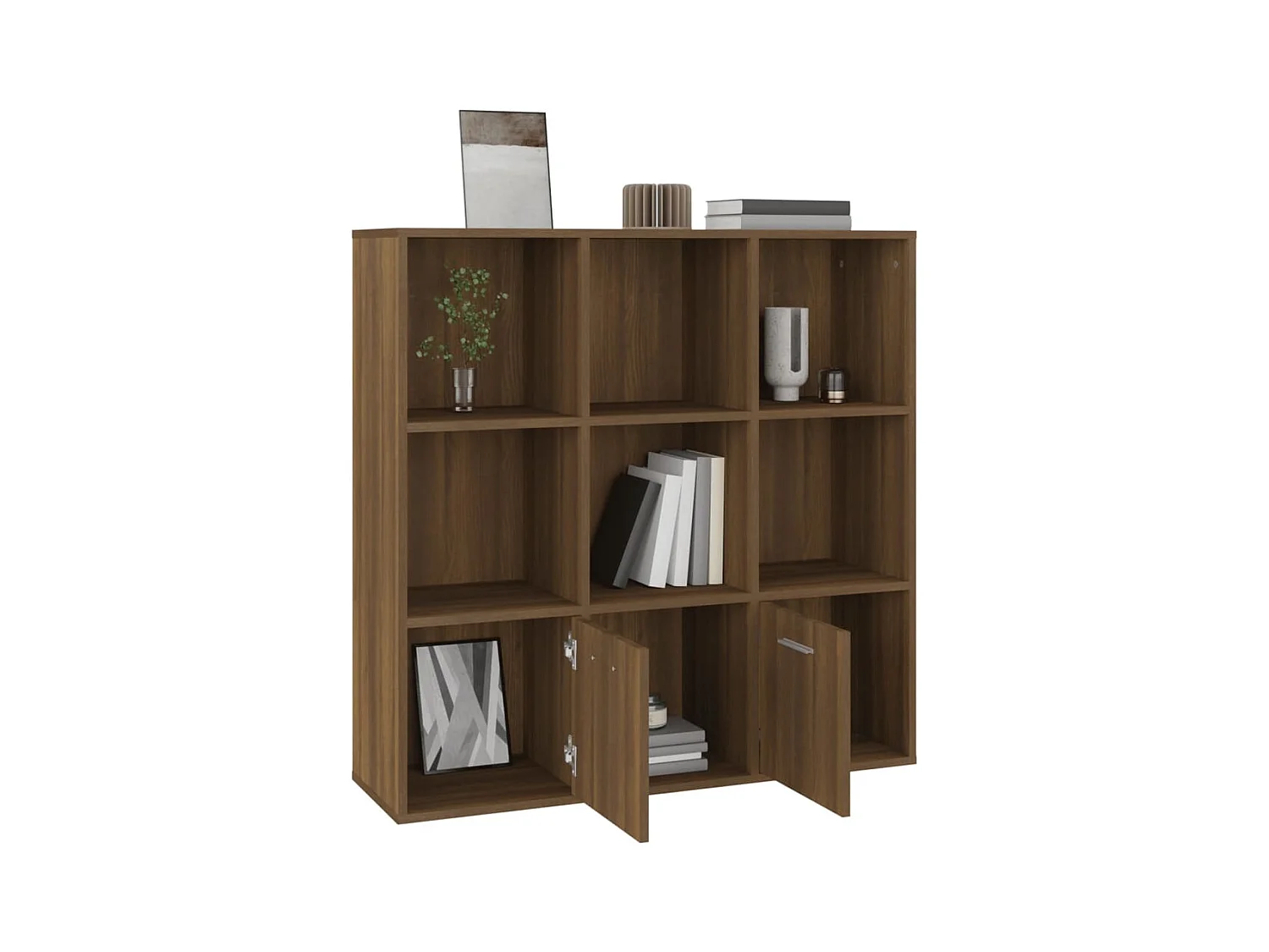 Bibliothèque étagère en bois Valika 98cm - 7 niches 2 portes-Marron