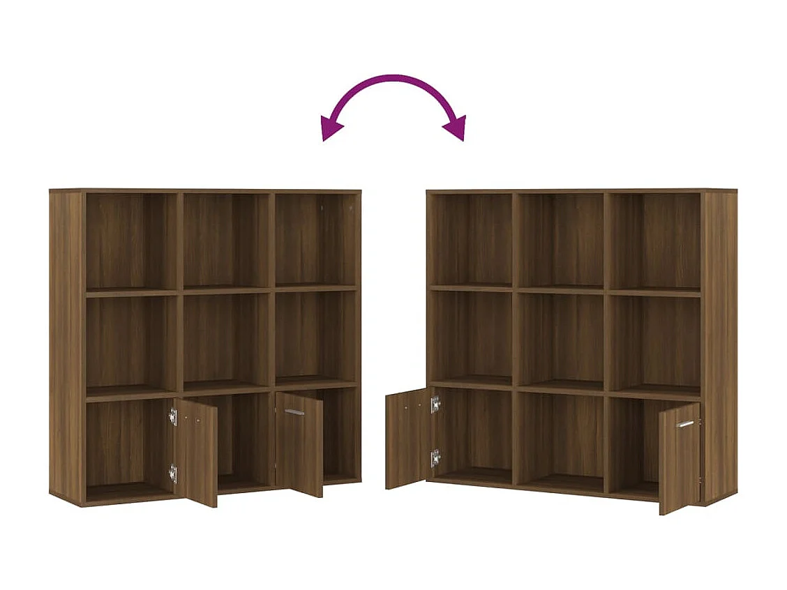Bibliothèque étagère en bois Valika 98cm - 7 niches 2 portes-Marron