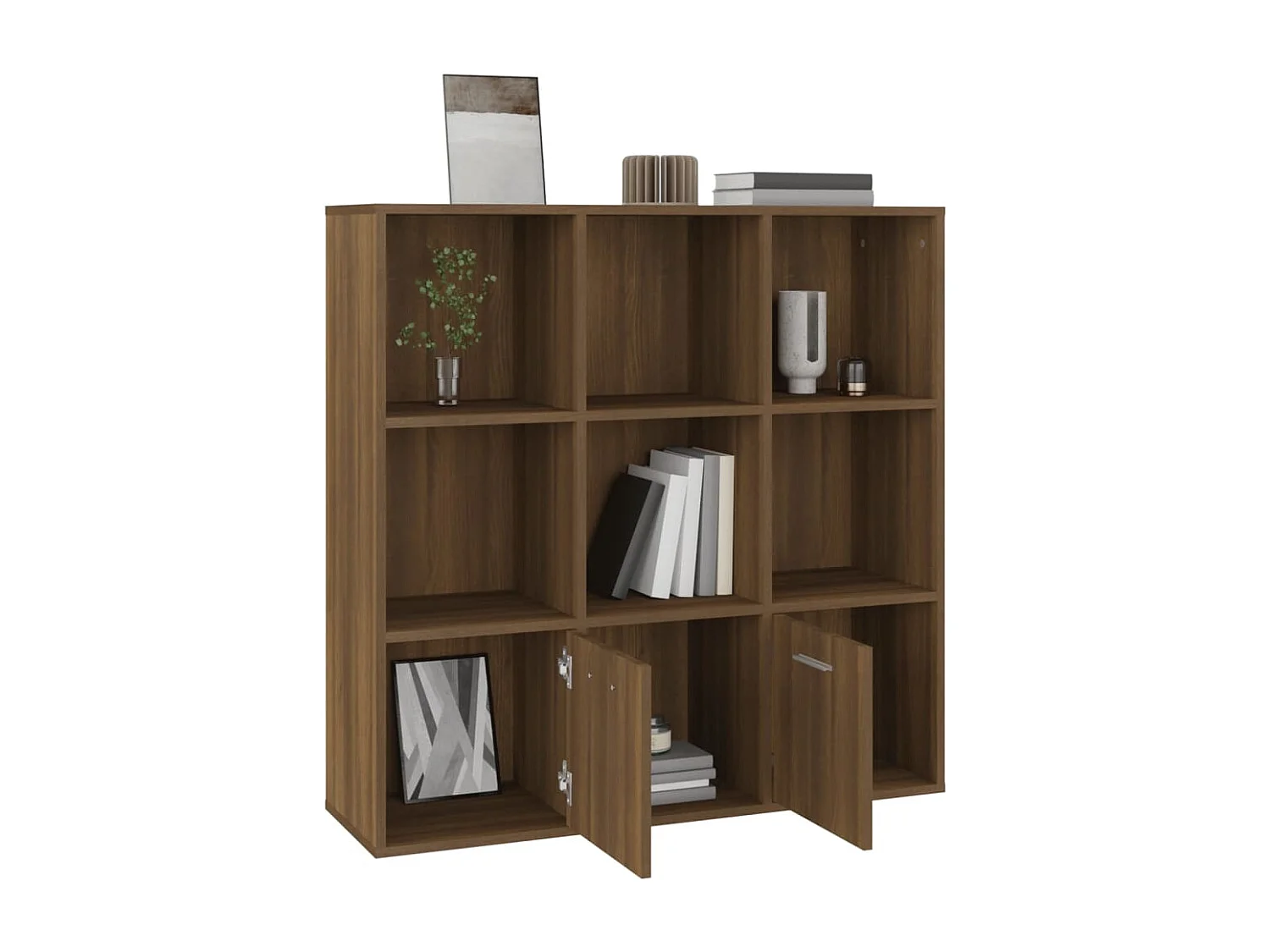 Bibliothèque étagère en bois Valika 98cm - 7 niches 2 portes-Marron