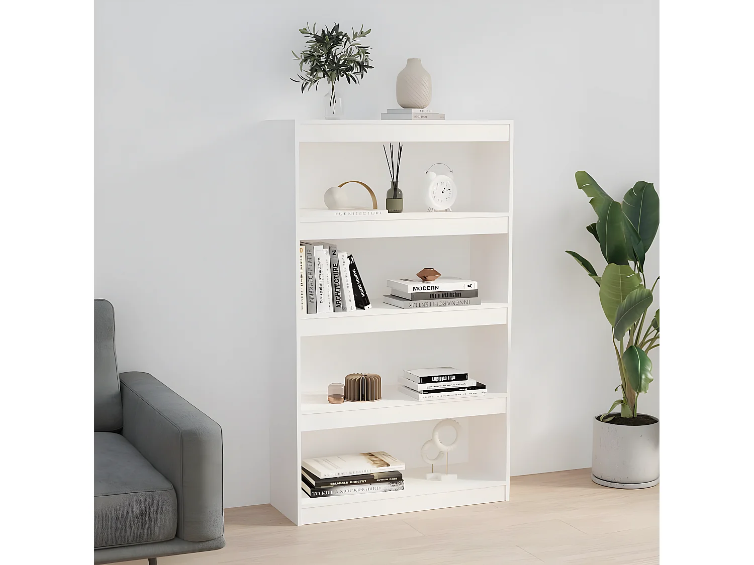 Bibliothèque-Séparateur de pièce Blanc 80x30x135,5 Pin solide