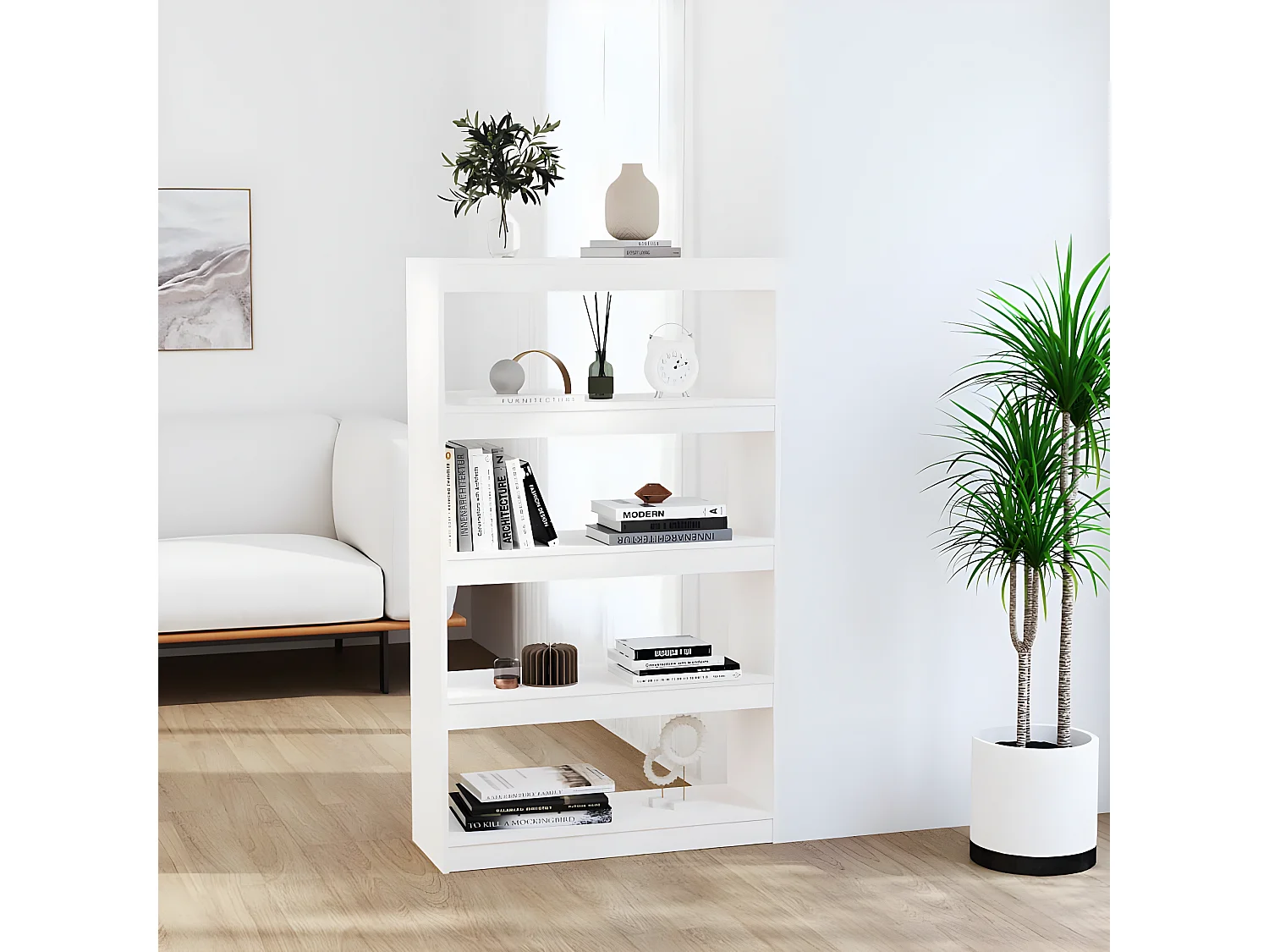 Bibliothèque-Séparateur de pièce Blanc 80x30x135,5 Pin solide