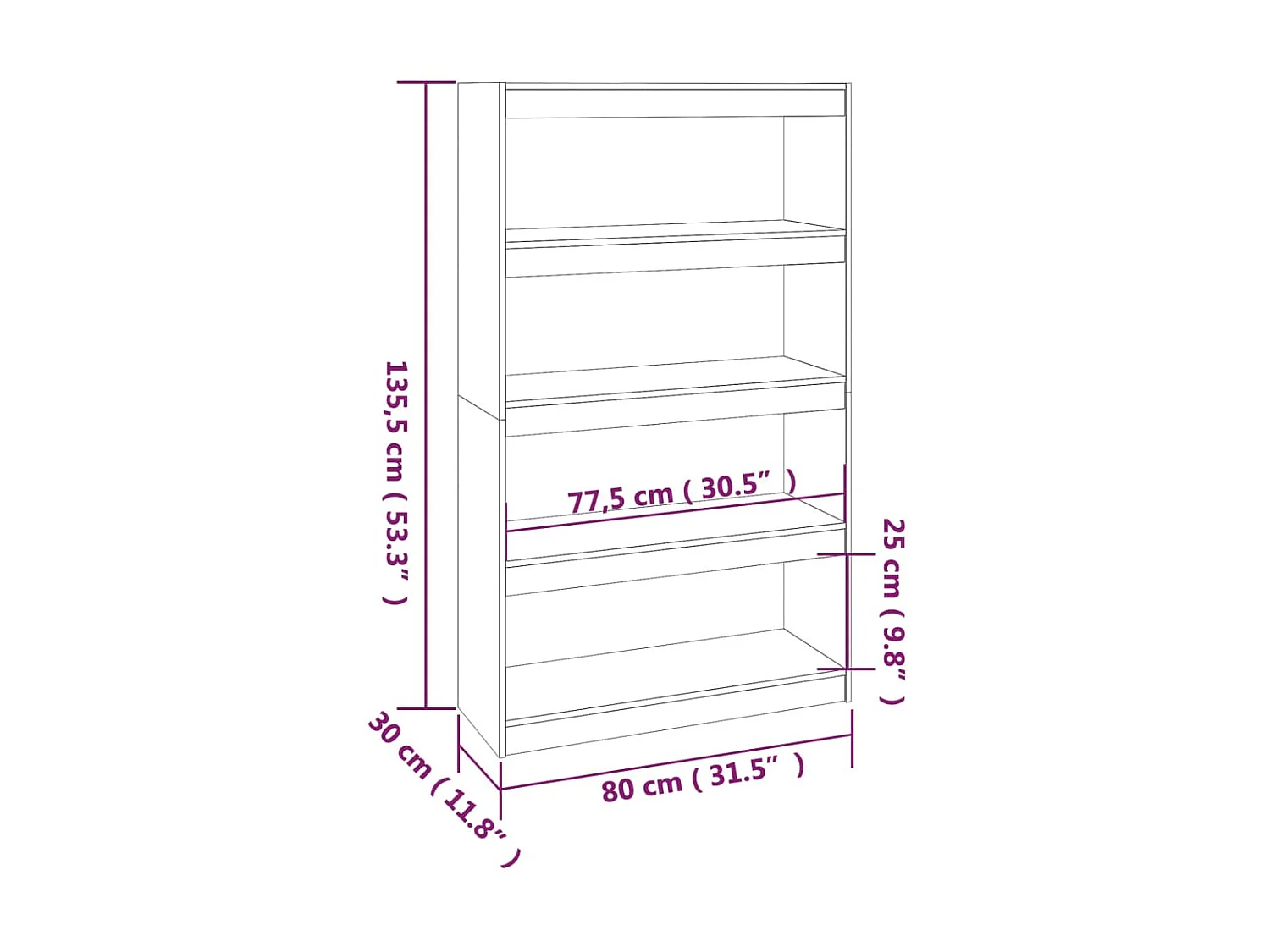 Bibliothèque-Séparateur de pièce Blanc 80x30x135,5 Pin solide