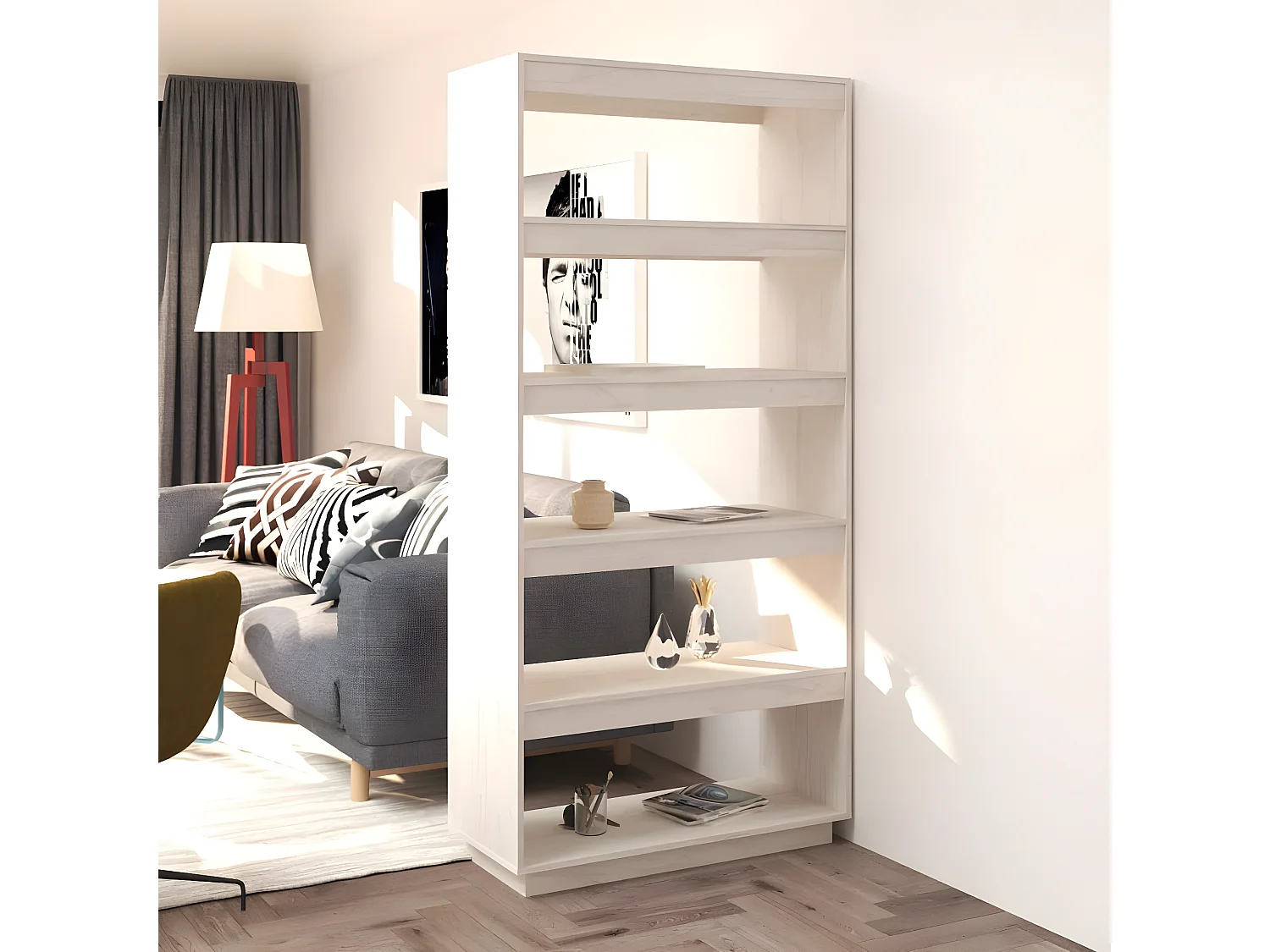 Bibliothèque-Séparateur de pièce Blanc 80x35x167 Pin massif