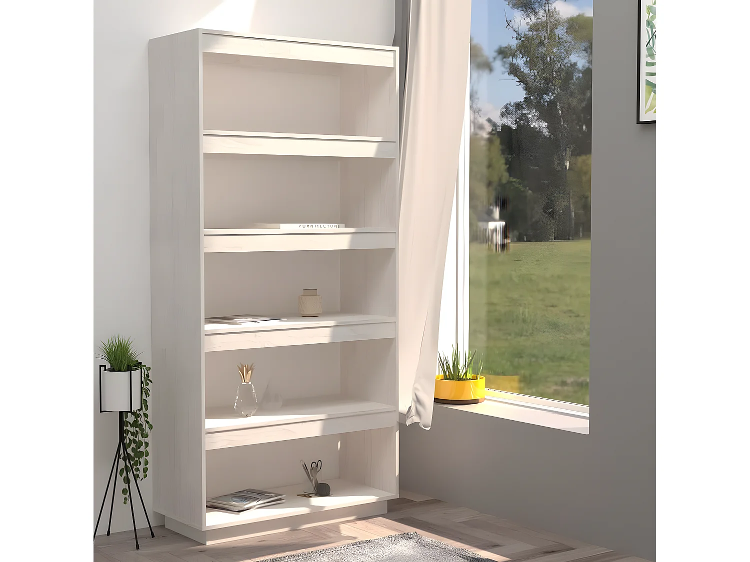 Bibliothèque-Séparateur de pièce Blanc 80x35x167 Pin massif