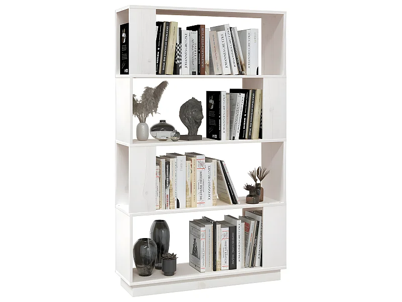 Bibliothèque-Séparateur de pièce Blanc 80x25x132 Pin solide